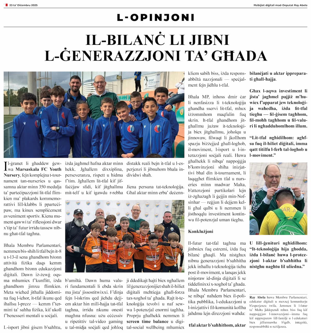 Ray Abela — article excerpt, L-Opinjoni, December 23, 2025